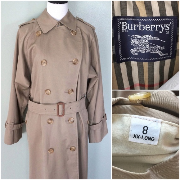 Vtg BURBERRYS' Khaki Nova Long Trench Coat Size 8 - Picture 5 of 8